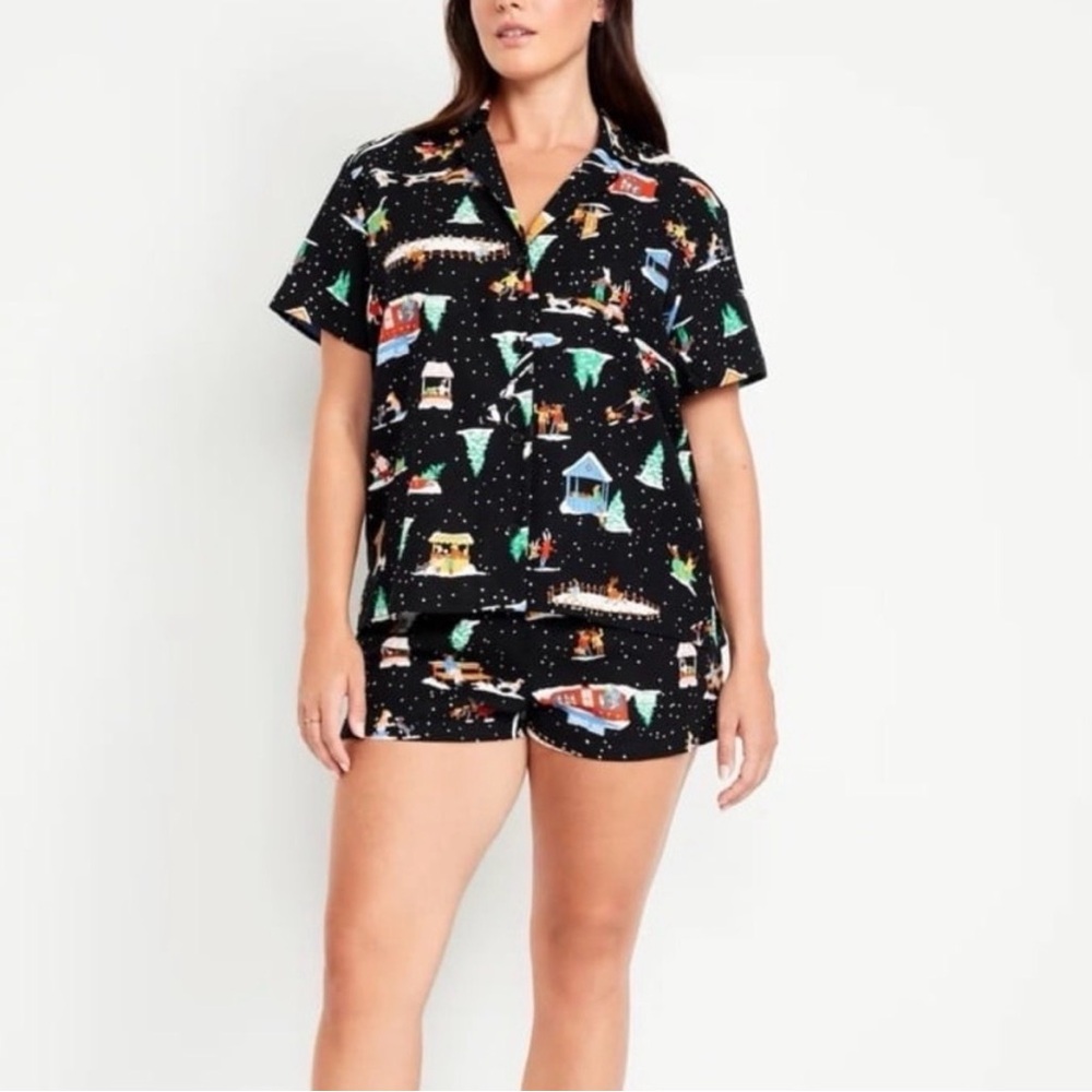 Old Navy Black Holiday Cabin Print Pajama Set